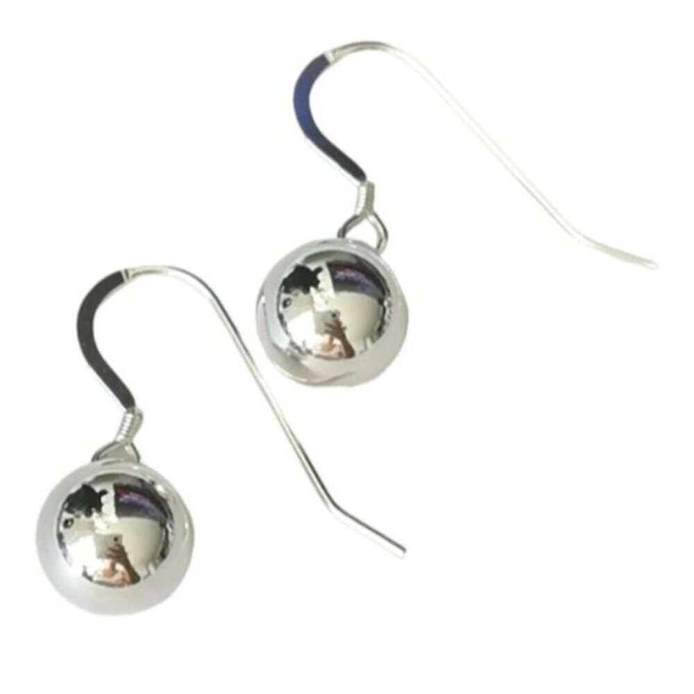 Sterling Silver bead ball drop earrings 10mm NEW
